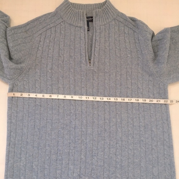 Garret Scott Pure Lambswool Cable Knit 1/4 Zip Up High Neck Light Blue Sweater L - Picture 5 of 14